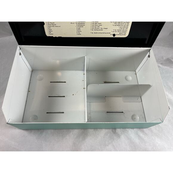 American Home Menu Maker Metal Recipe Box w/ Divider Aqua Blue Vintage 1950s - Picture 3 of 9